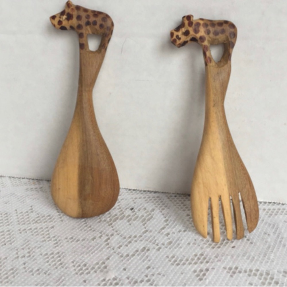 Vintage Hand Carved African Hyena Spoon & Fork